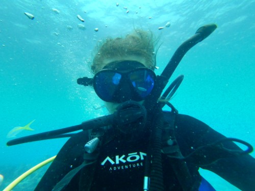 Sam underwater with scuba gear